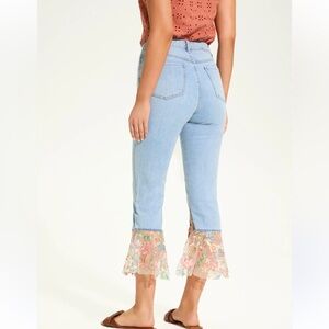 NWT European Floral Embroidered Light Blue Jeans
